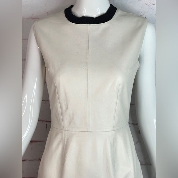 TRINA TURK Dalia Ivory Cream Lamb Leather Asymmetrical hem Dress Size 2 - Picture 3 of 16